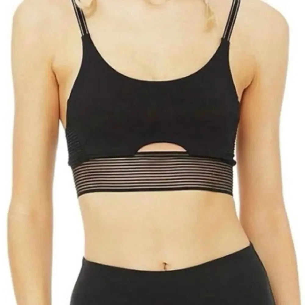 Alo Yoga Black Strappy Bra‎ Top with Mesh Cutout Detail Activewear Size XS